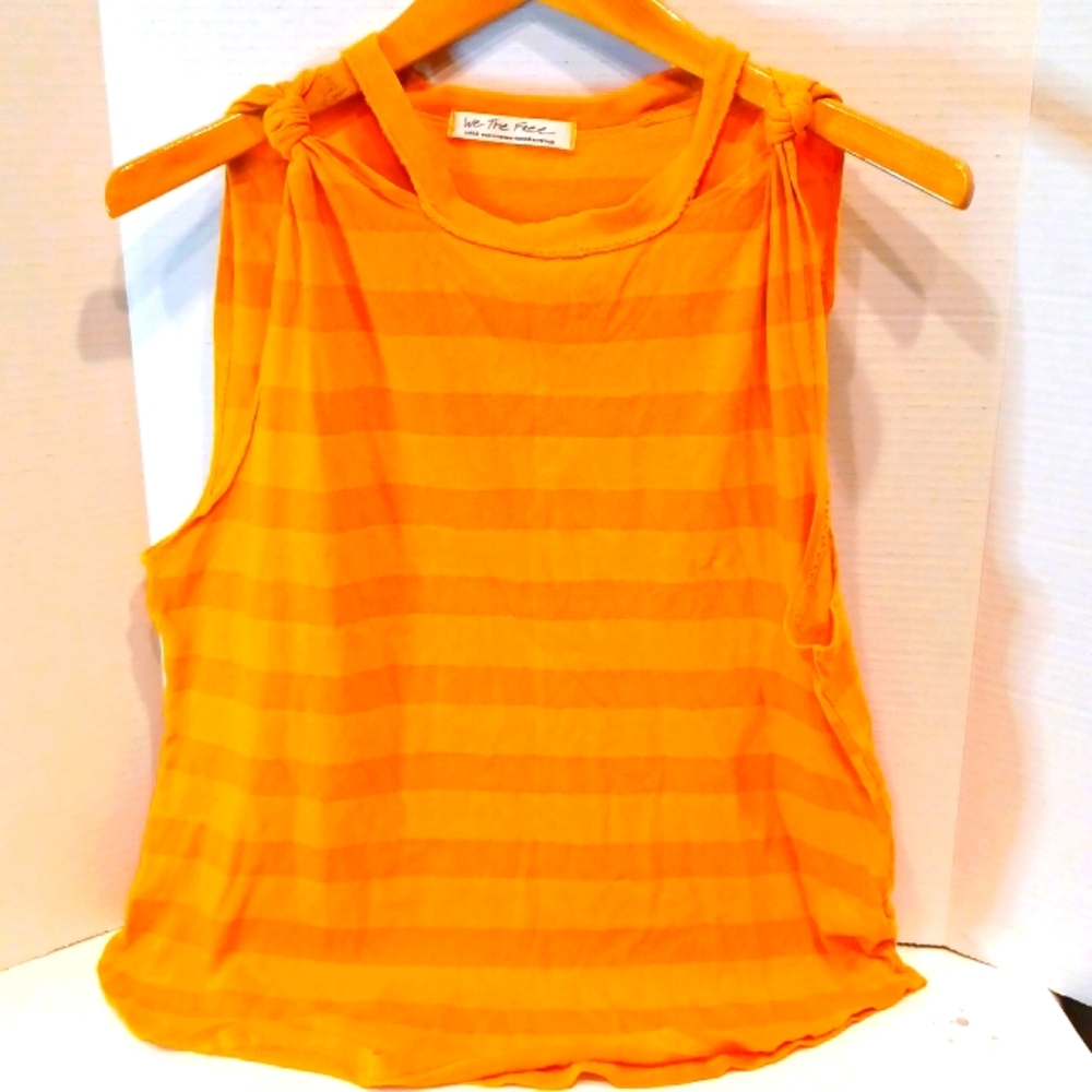 Free People Striped Sleeveless Tee Tank Top 100% Cotton Large FP